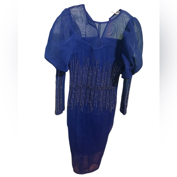 Sauvage airtech fabric mesh fish like net fabric puff sleeve dress size 48 - Picture 4 of 12